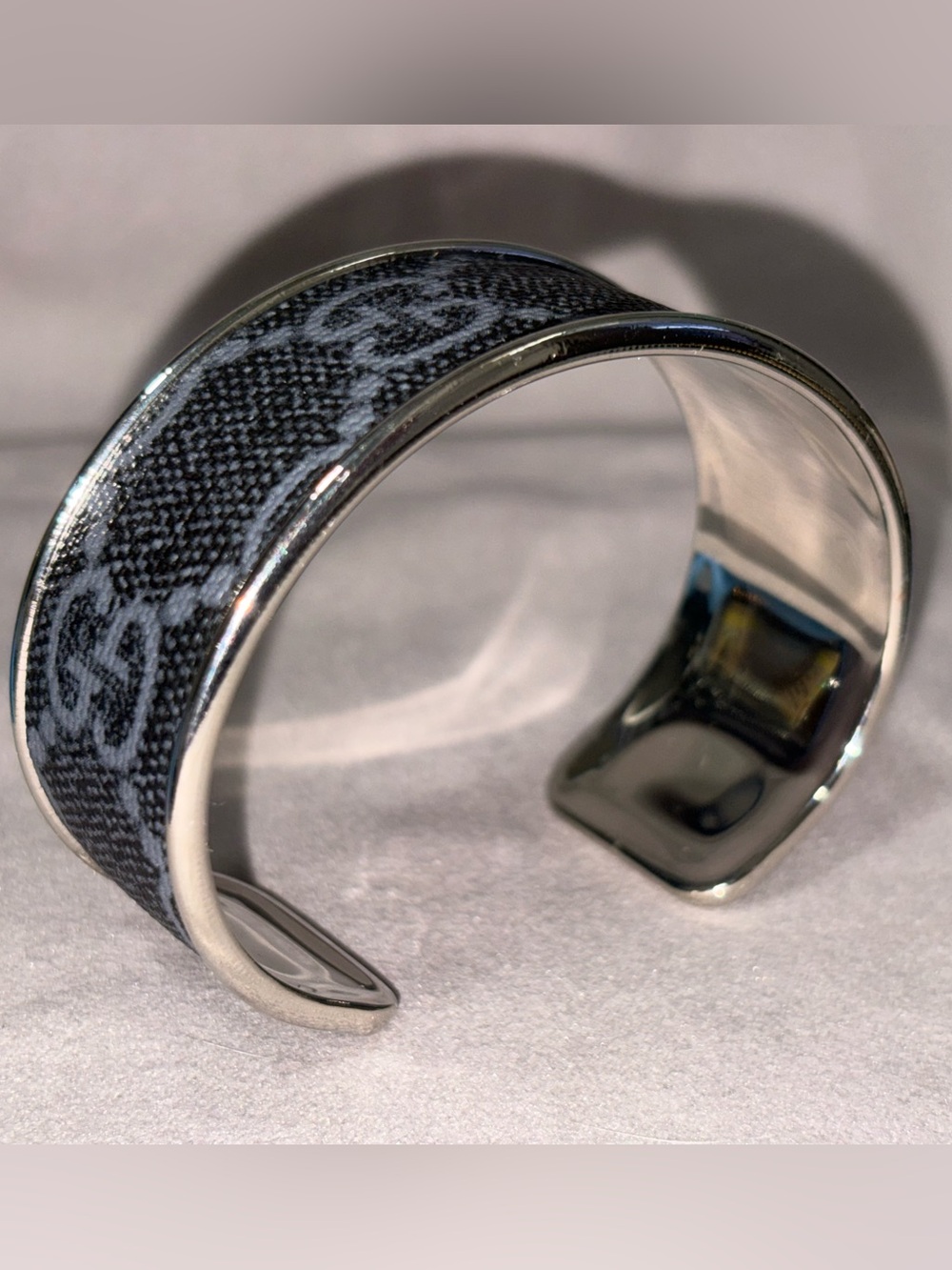 Black GG Patterned Cuff Bracelet - Sleek Silver Trim GG Monogram